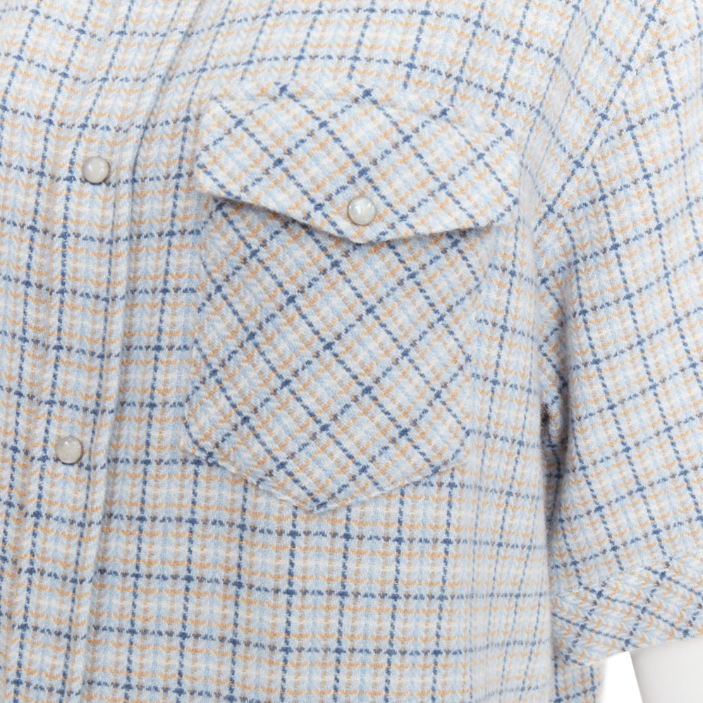 GOD'S TRUE CASHMERE River Tartan 100% cashmere Moonstone blue checkered shirt XL