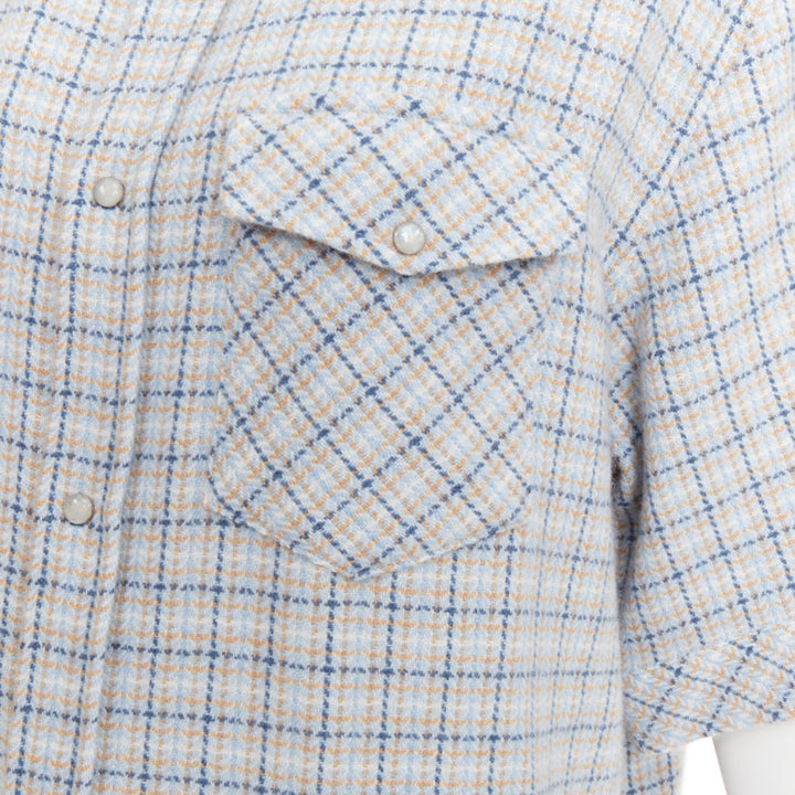 GOD'S TRUE CASHMERE River Tartan 100% cashmere Moonstone blue checkered shirt XL