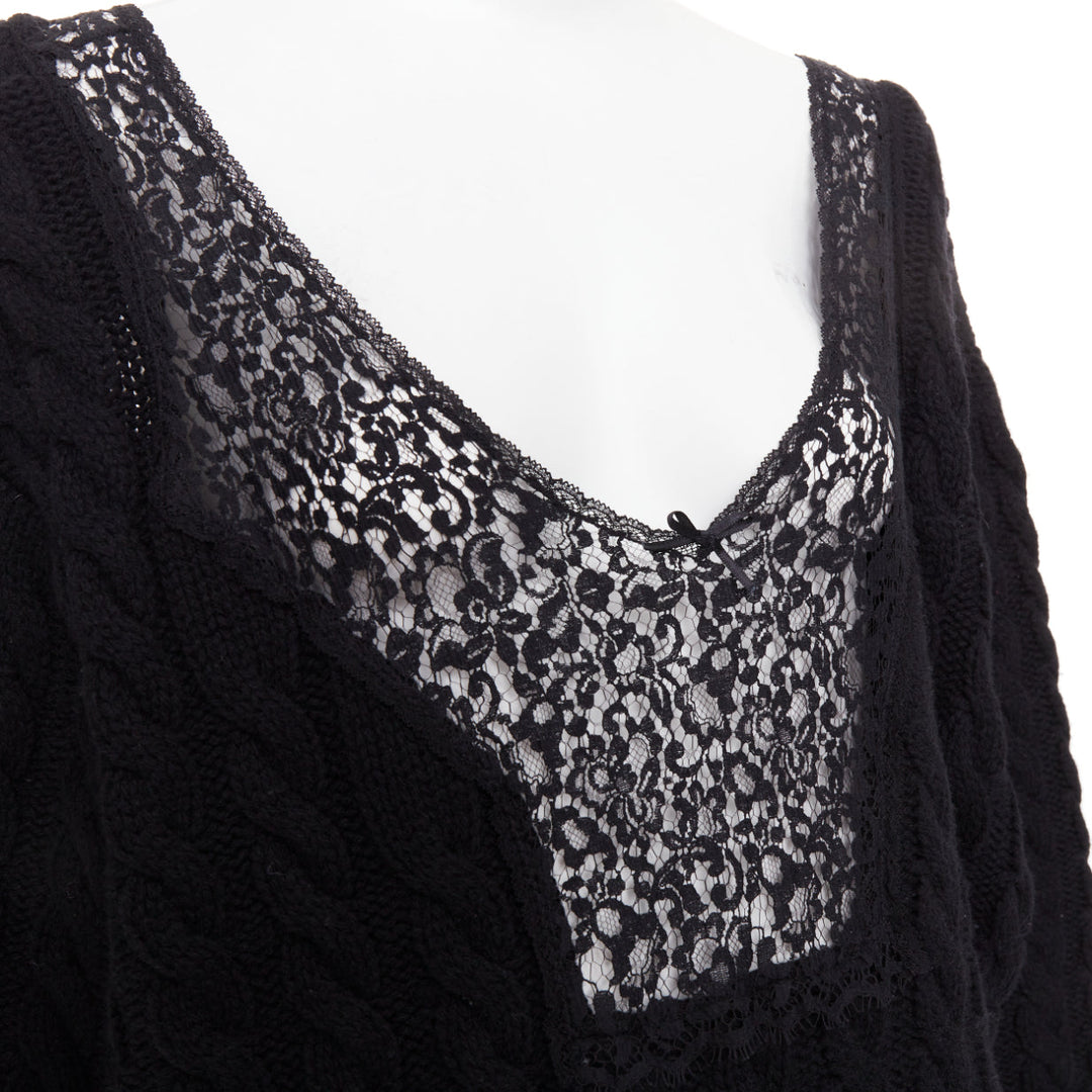 BALENCIAGA DEMNA 2017 black wool cable knit lace plunge oversized sweater FR