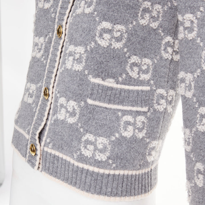 GUCCI 2021 grey cream GG Supreme jacquard boucle wool cardigan jacket IT40 S