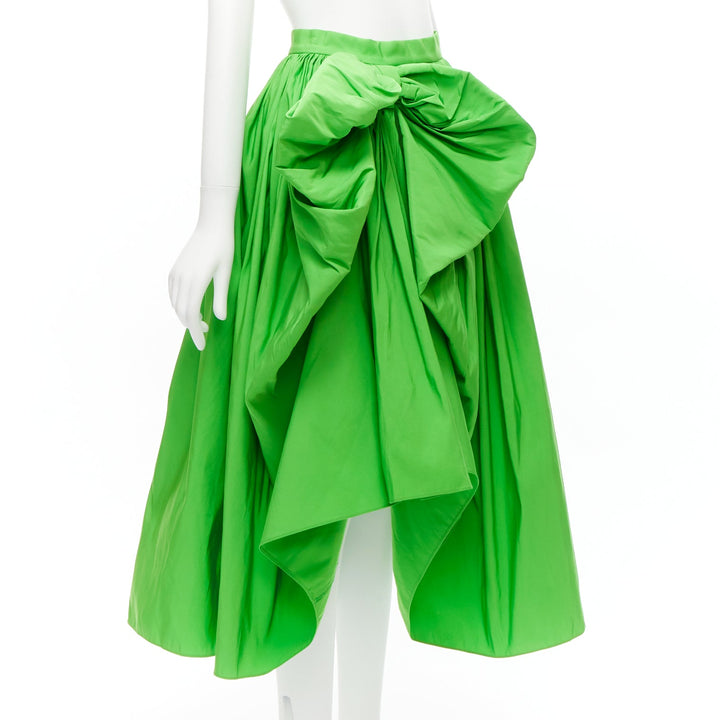 ALEXANDER MCQUEEN 2022 green taffeta bow detail high low cocktail skirt IT38 XS