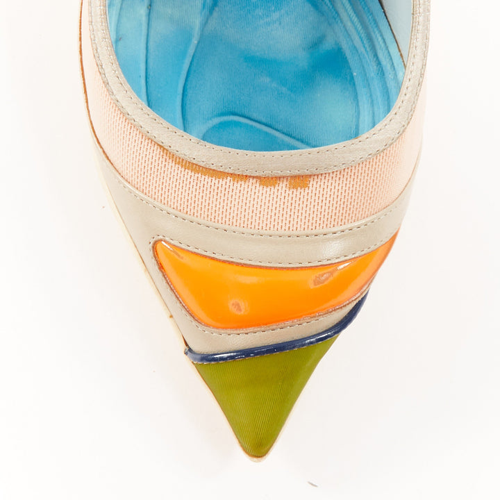 rare CHRISTIAN DIOR 2014 Runway Raf Simons sportif multi satin patent pumps EU37