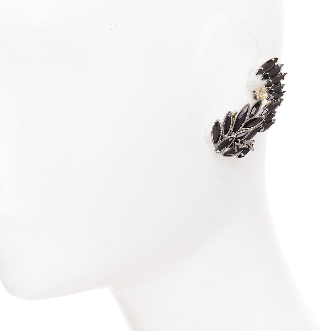 SAINT LAURENT 2021 silver YSL logo black crystal marquise climber earring