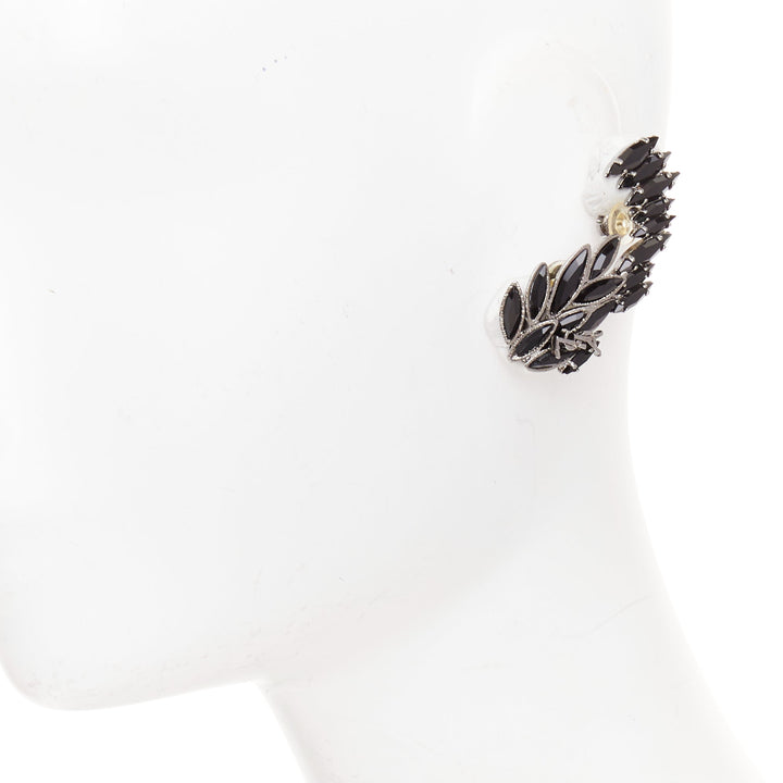SAINT LAURENT 2021 silver YSL logo black crystal marquise climber earring