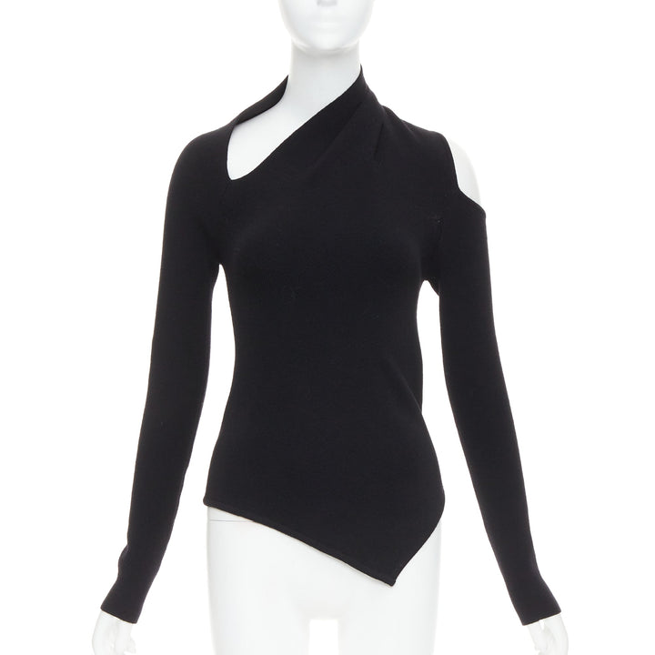 MONSE black extrafine merino wool cut out cold shoulder sweater XS