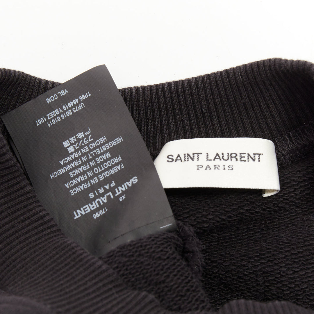 SAINT LAURENT 2016 black cotton vintage logo cropped boxy sweatshirt XS