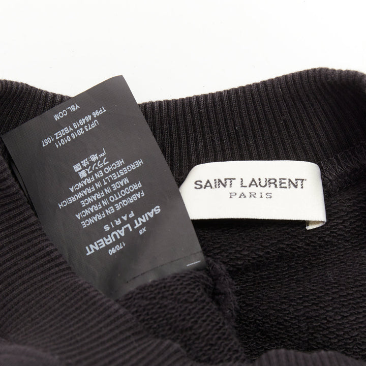 SAINT LAURENT 2016 black cotton vintage logo cropped boxy sweatshirt XS