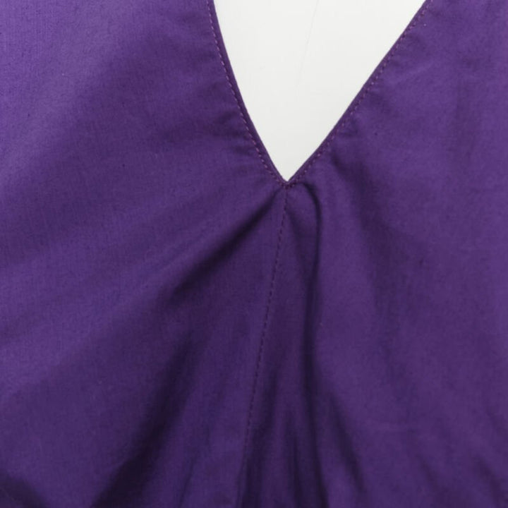 MARNI purple cotton V-neck drawstring peplum high low top IT40 S