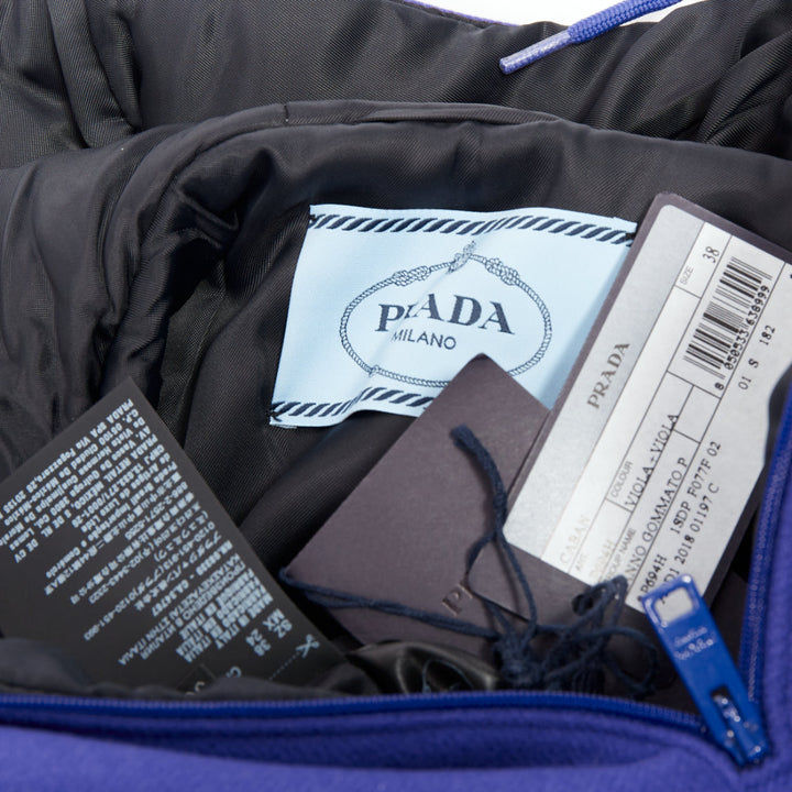 PRADA 2018 Runway blue virgin wool lacqured hem popover hoodie IT38 XSS