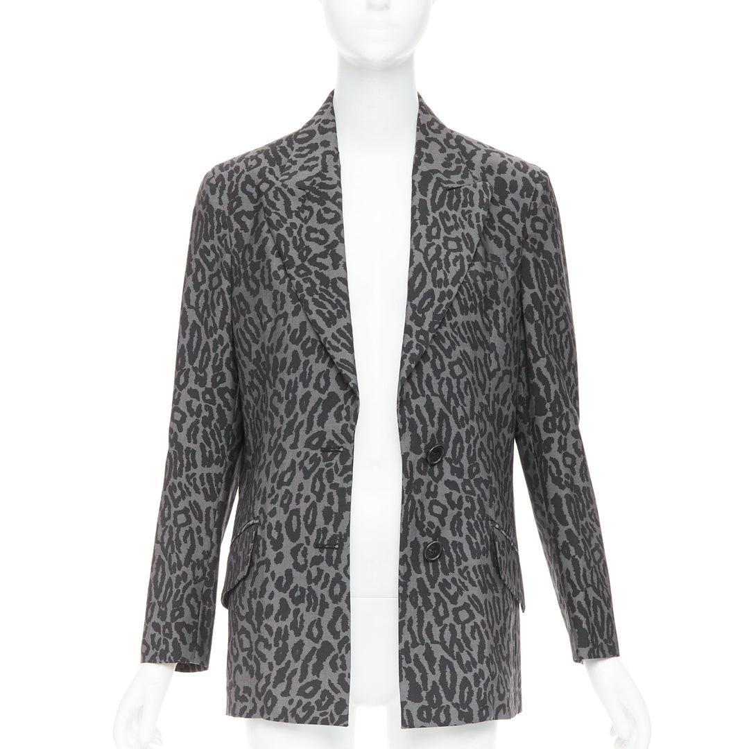 MIU MIU 2019 grey virgin wool mohair leopard logo back blazer jacket IT36 XXS
