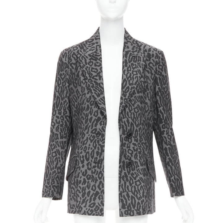 MIU MIU 2019 grey virgin wool mohair leopard logo back blazer jacket IT36 XXS