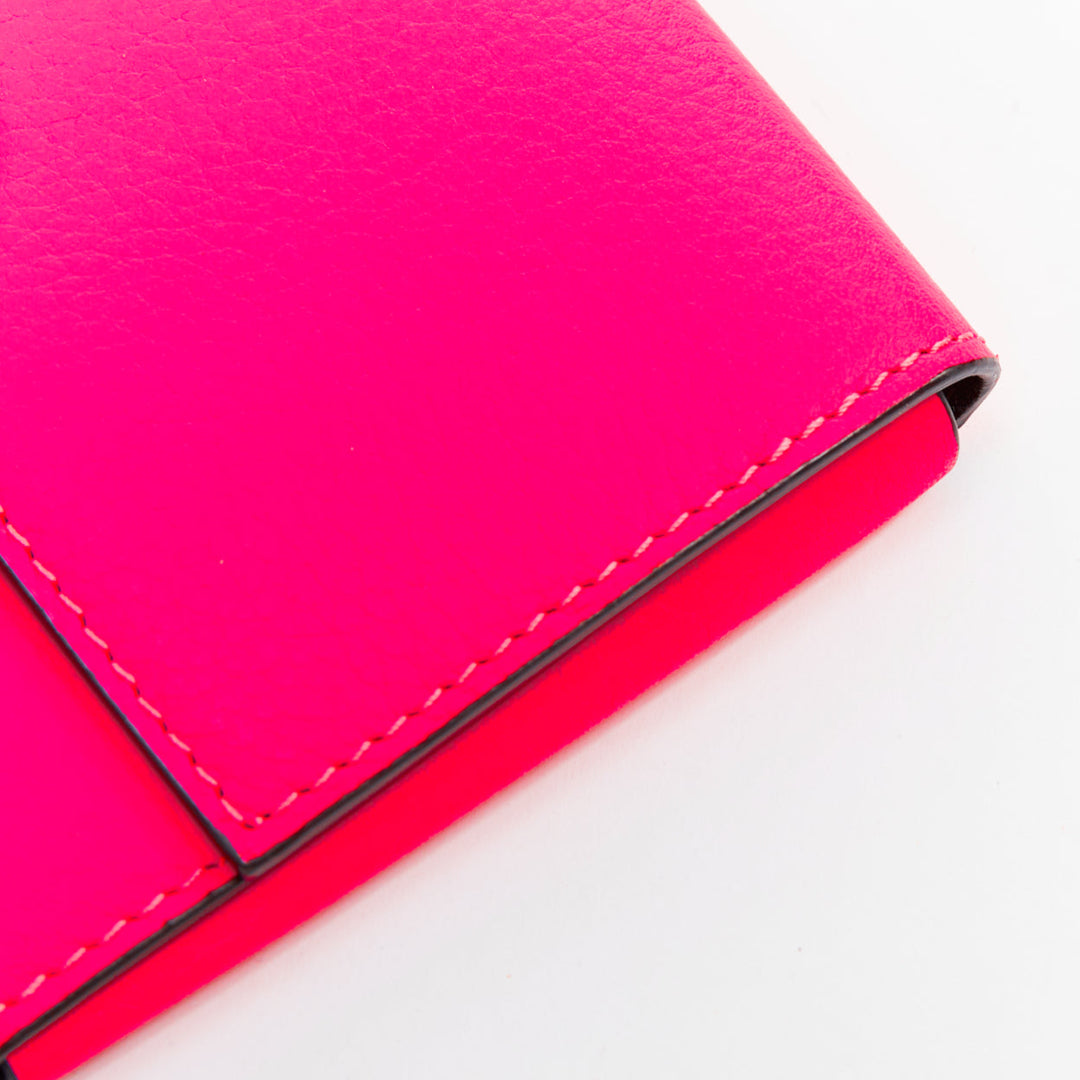 CELINE hot pink grained leather silver logo 4 fold flap wallet