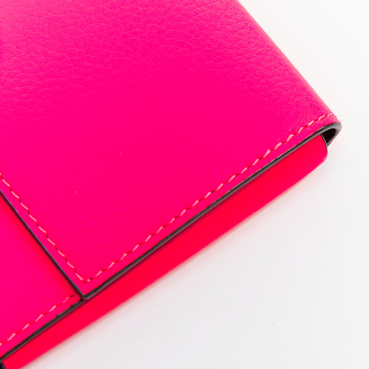 CELINE hot pink grained leather silver logo 4 fold flap wallet