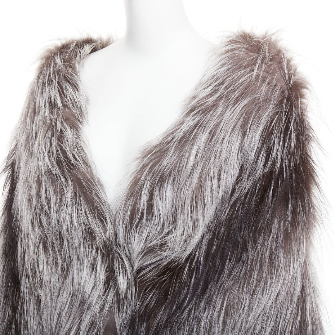 MICHAEL KORS COLLECTION brown grey real fur oversized drop sleeve long coat