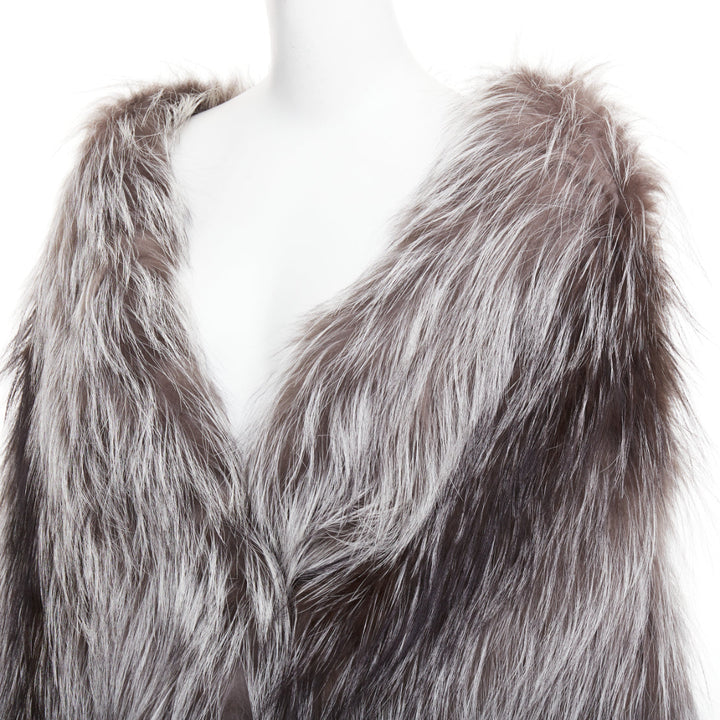 MICHAEL KORS COLLECTION brown grey real fur oversized drop sleeve long coat