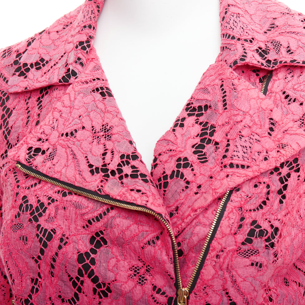 MSGM pink cotton blend lace side zip cropped biker jacket IT40 S