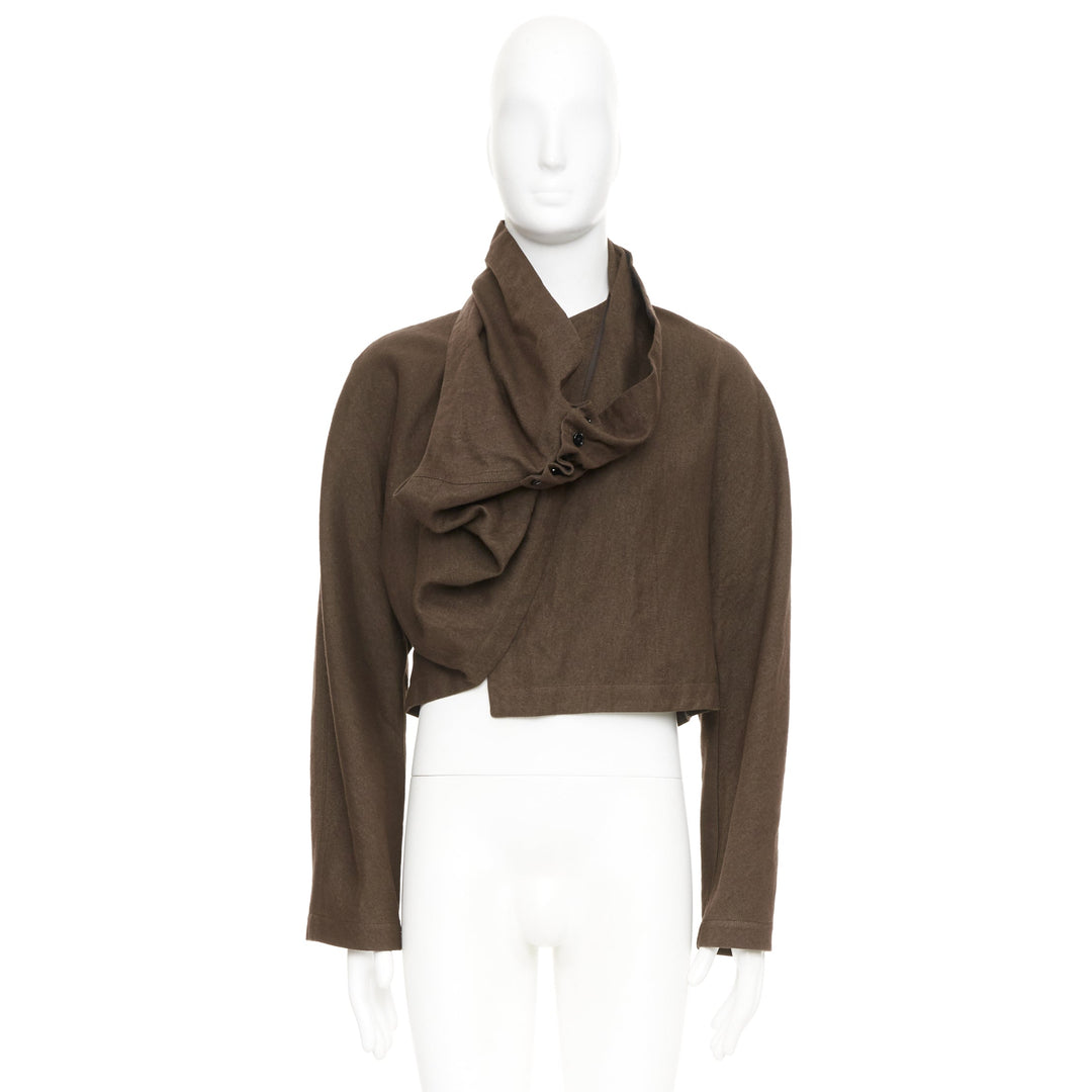 LEMAIRE draped wrapped cropped linen wool casual minimalist jacket FR44 XS