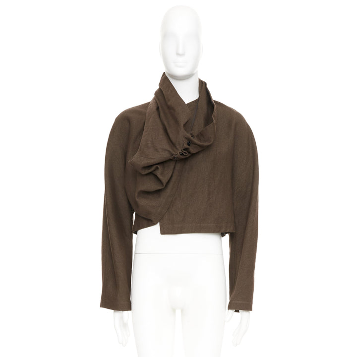 LEMAIRE draped wrapped cropped linen wool casual minimalist jacket FR44 XS