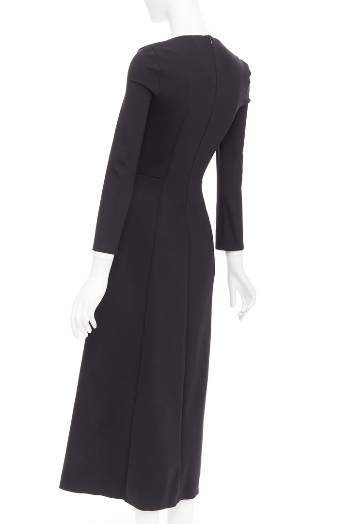THE ROW Cadiz black wide scoop cut out neck long sleeve fit flare midi dress XS