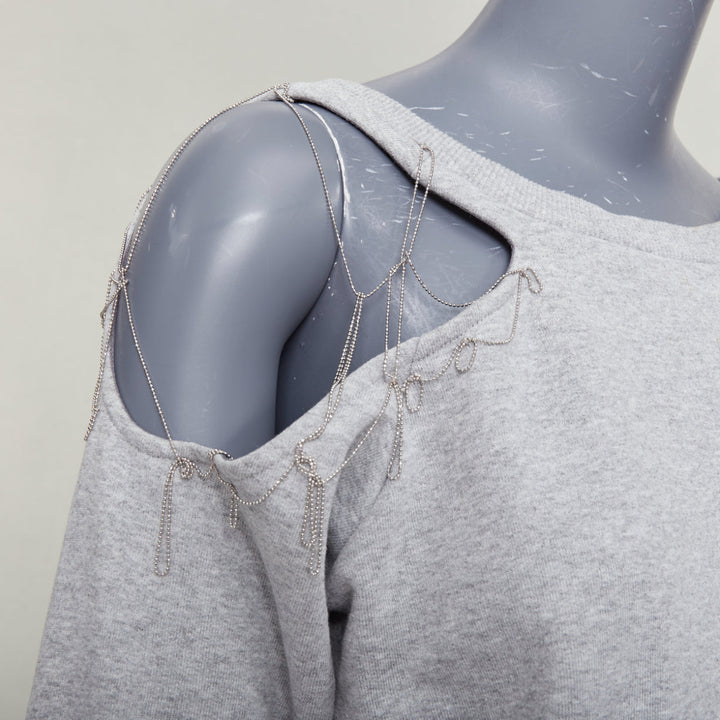 SAINT LAURENT 2013 Hedi Slimane grey silver chain cold shoulder sweater XS