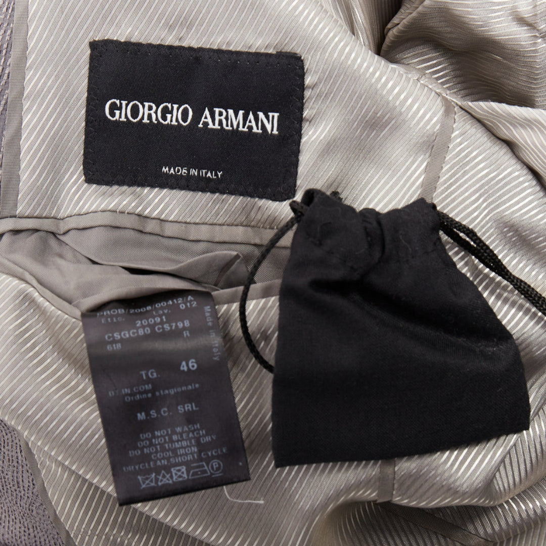 GIORGIO ARMANI metallic grey ramie silk curved lapels single vent blazer IT46 S