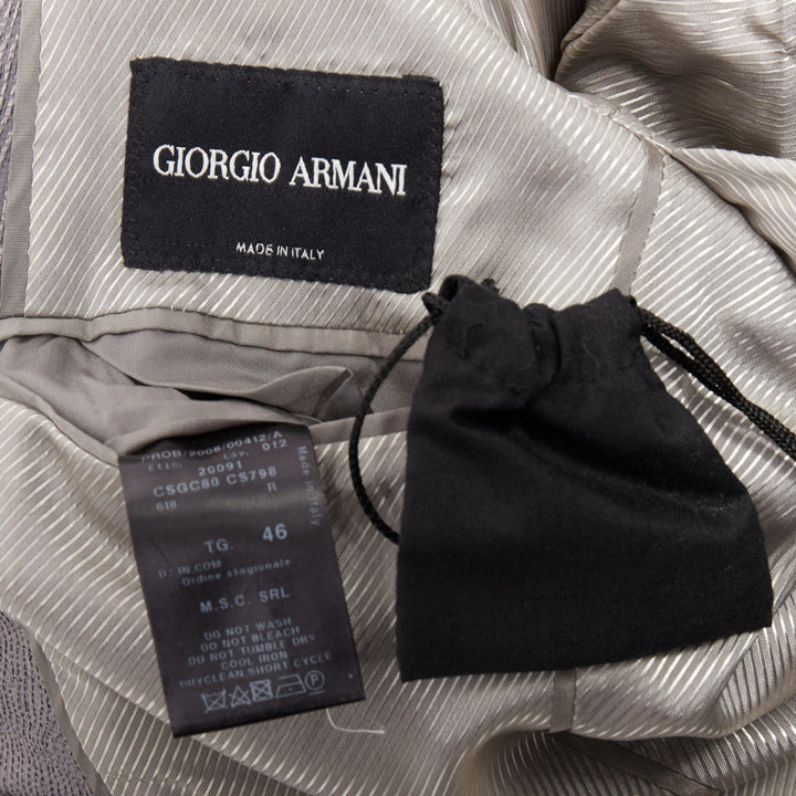 GIORGIO ARMANI metallic grey ramie silk curved lapels single vent blazer IT46 S