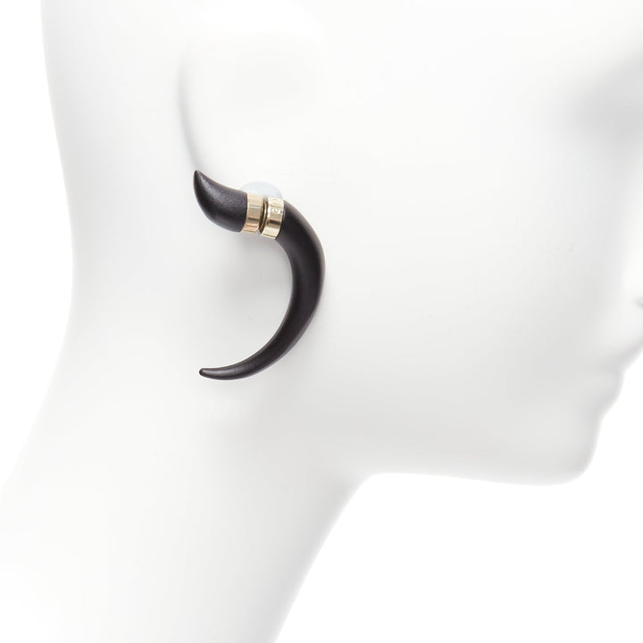 GIVENCHY Shark Tooth black silver magnet horn earring Single