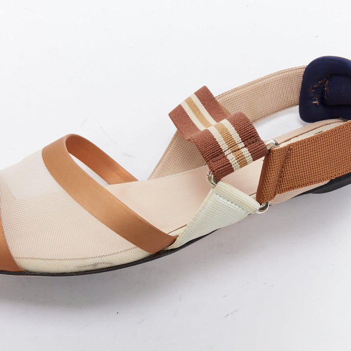 FENDI Colibri brown navy cream Trk mesh point toe flats EU38