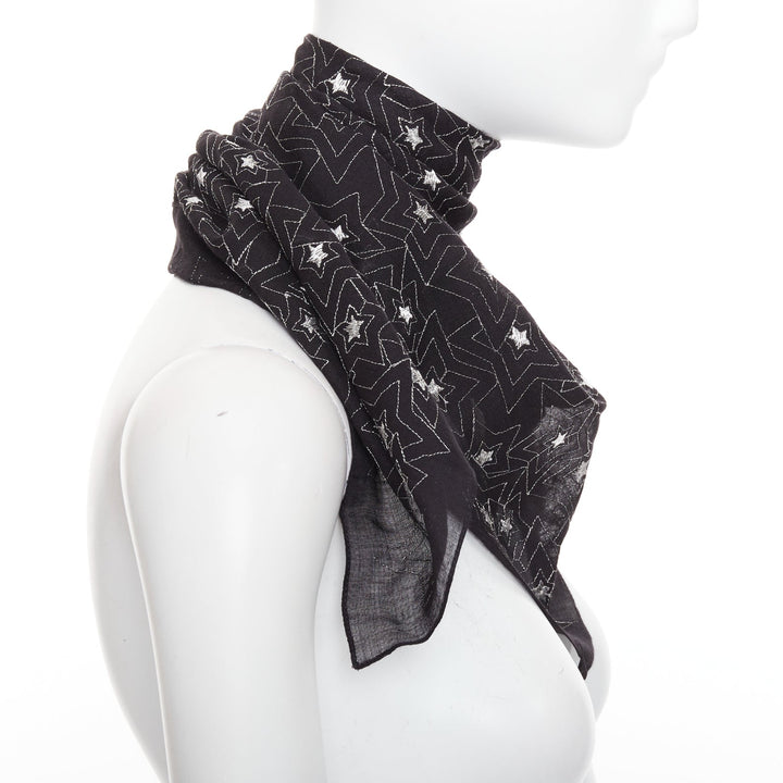 SAINT LAURENT black silver star embroidery lightweight square scarf