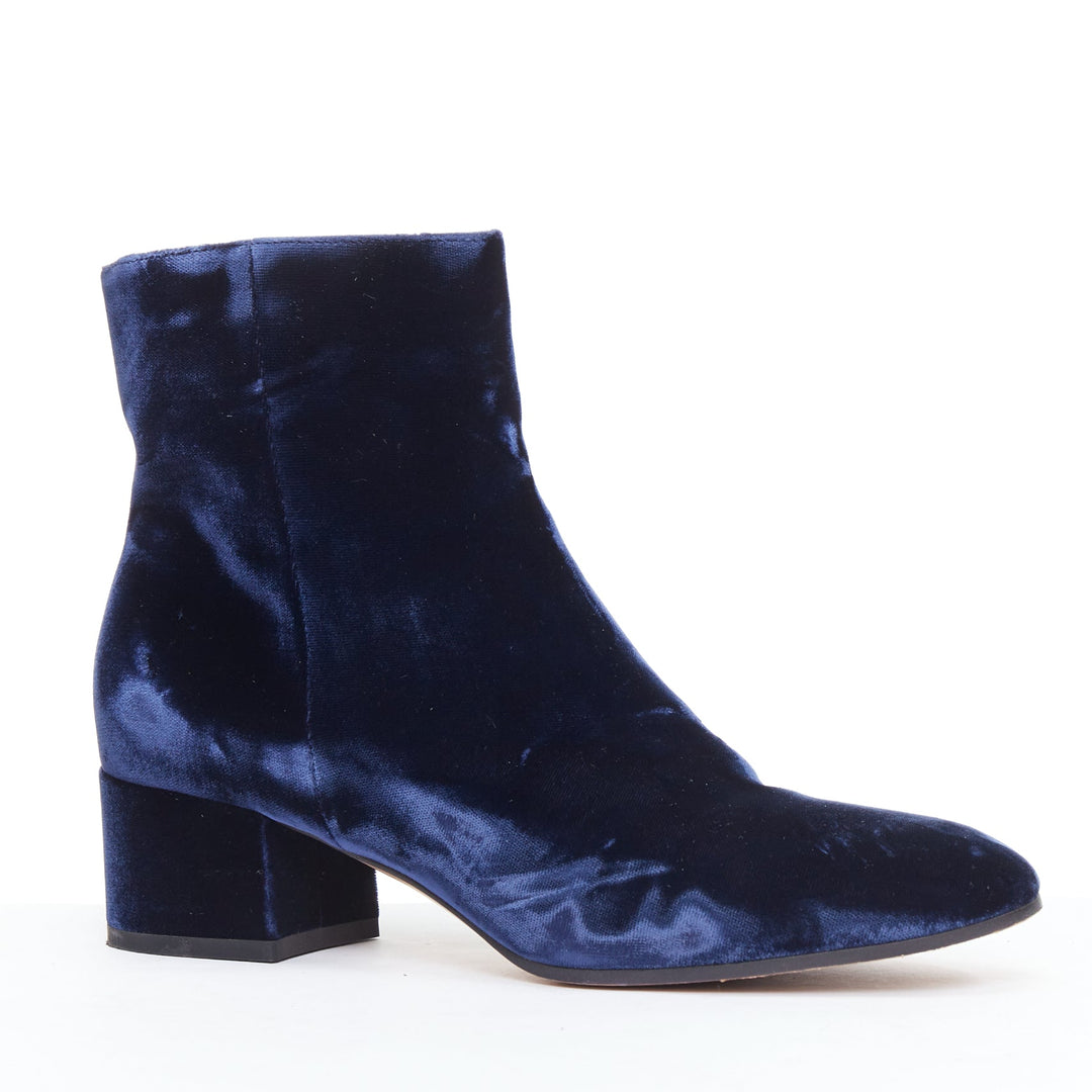 GIANVITO ROSSI Margaux navy velvet minimal zip ankle boots EU37.5