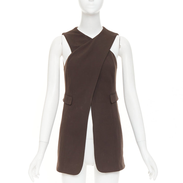 GIORGIO ARMANI Vintage brown wool longline cutout crossover vest top IT42 M