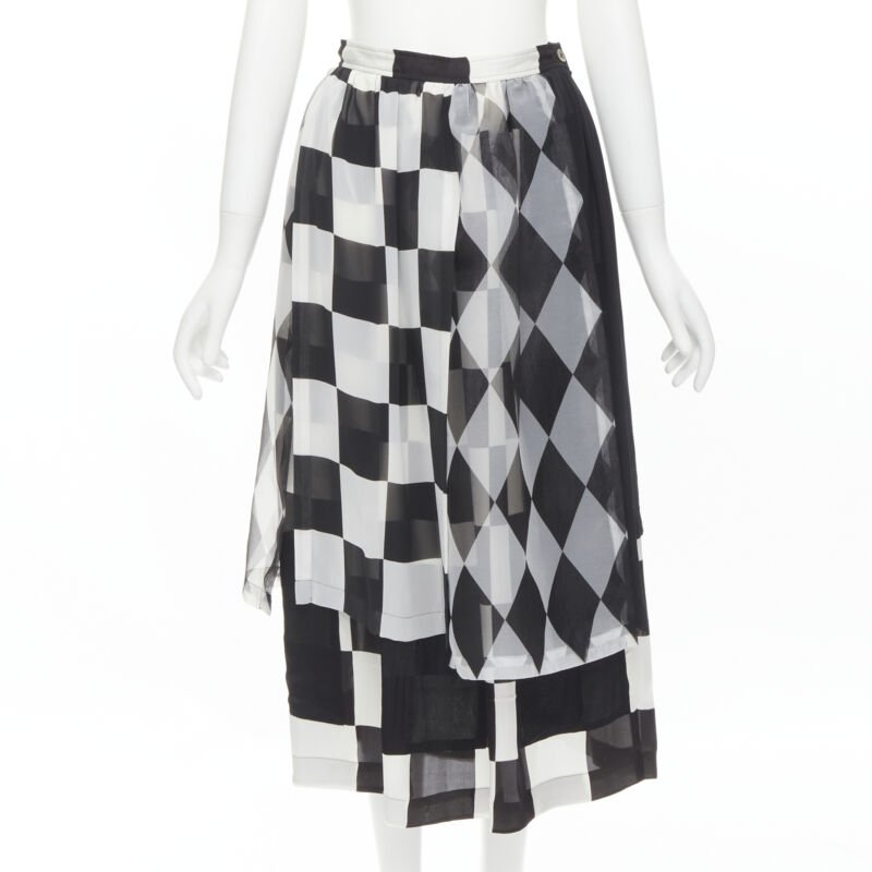 COMME DES GARCONS 1988 Runway black white chessboard checkered bomber skirt S