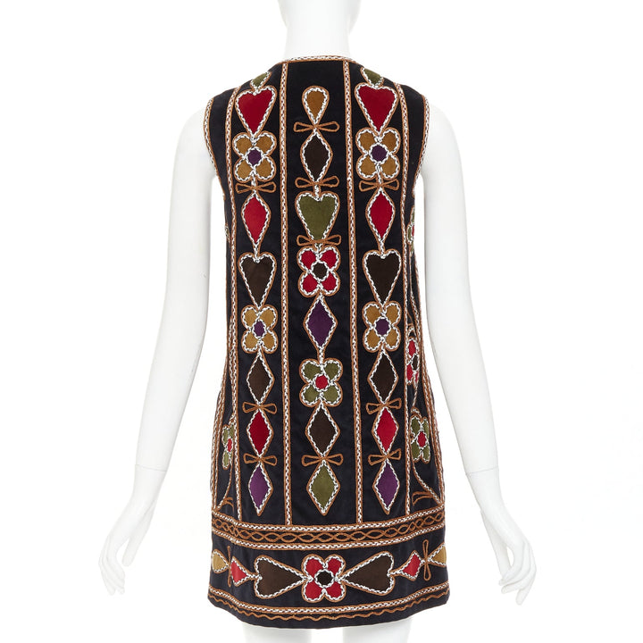DIOR 2021 Runway black velvet  Folkloric Heart Velvet embroidered gilet FR34 XS