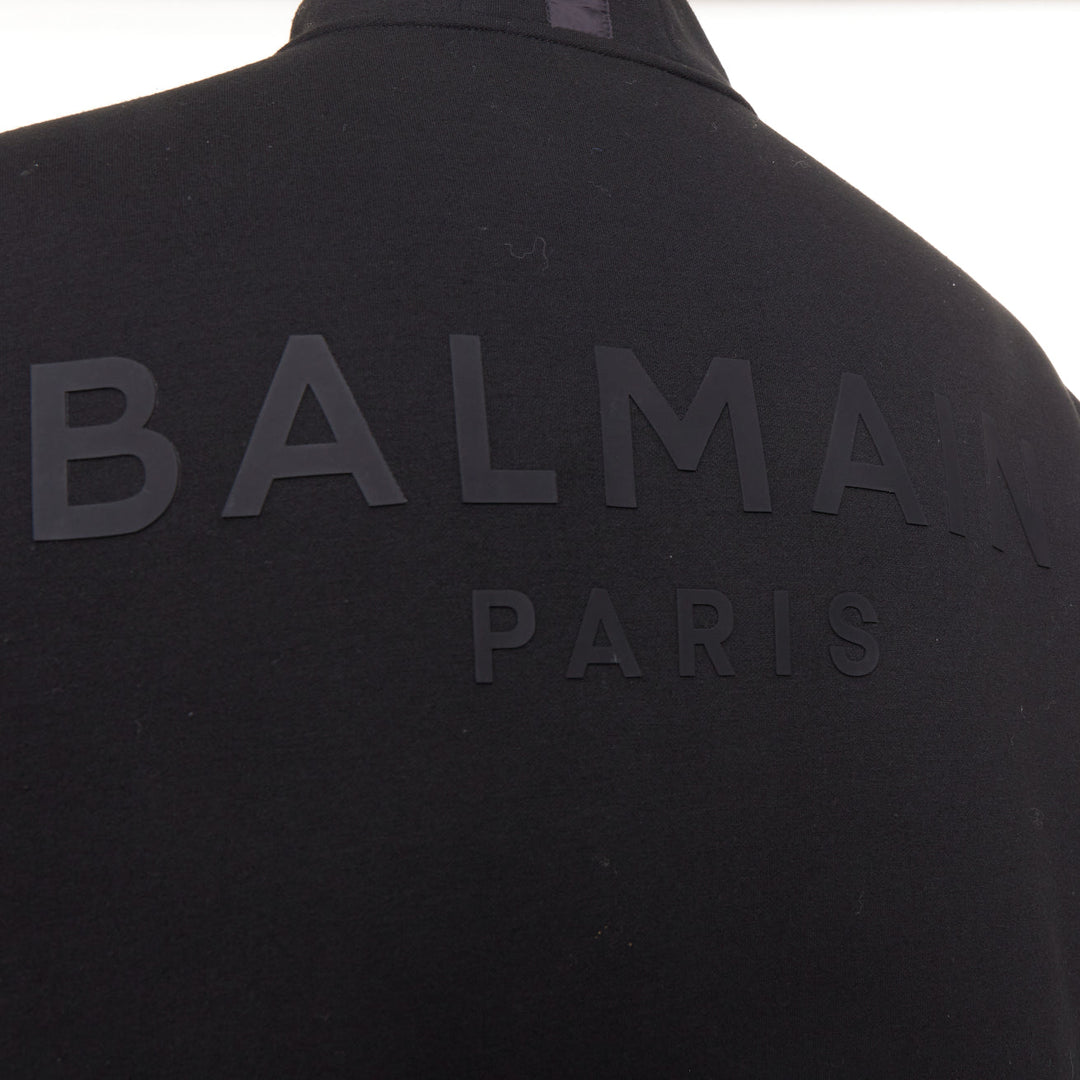 BALMAIN black mixed quilted puffer logo neoprene sleeves zip up jacket EU50 L