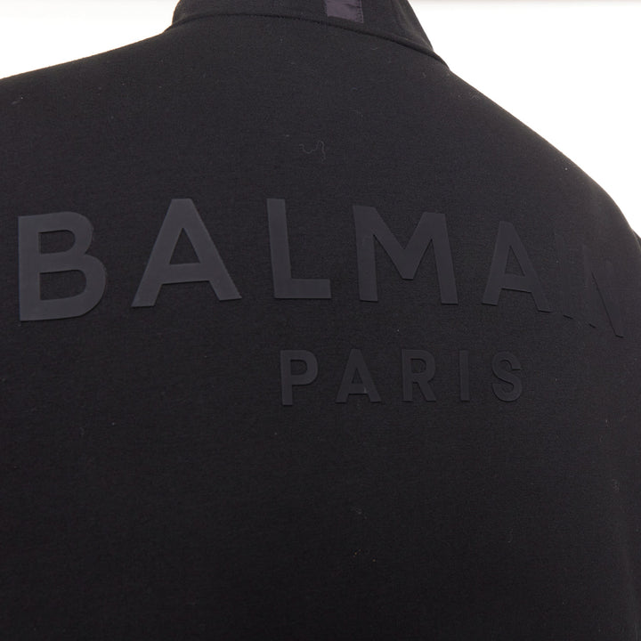BALMAIN black mixed quilted puffer logo neoprene sleeves zip up jacket EU50 L