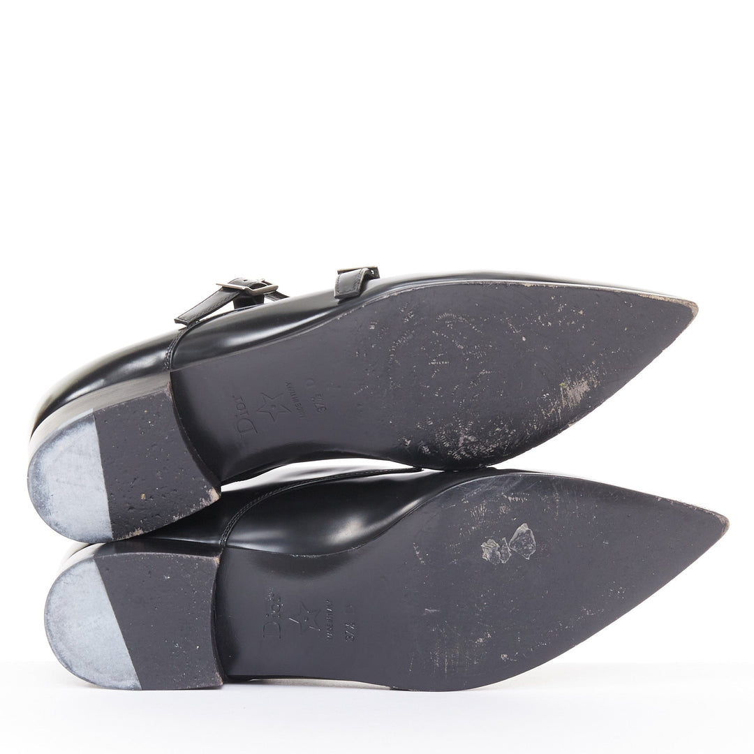 CHRISTIAN DIOR Swing black calfskin leather double buckle monk shoes EU37.5D