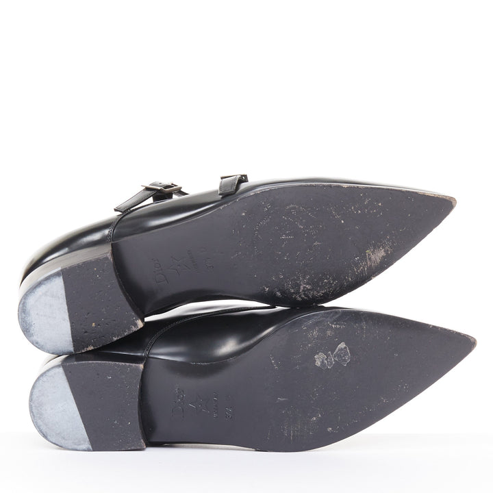 CHRISTIAN DIOR Swing black calfskin leather double buckle monk shoes EU37.5D