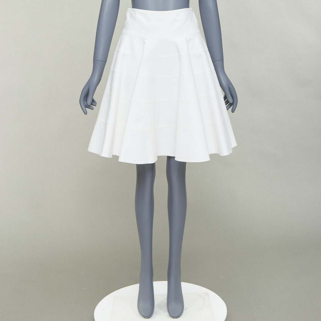 ALAIA 10 CORSO COMO ivory cotton panelled tiered flare knee skirt FR38 M