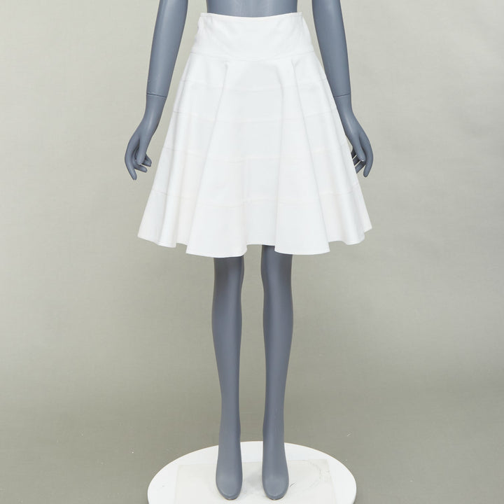 ALAIA 10 CORSO COMO ivory cotton panelled tiered flare knee skirt FR38 M