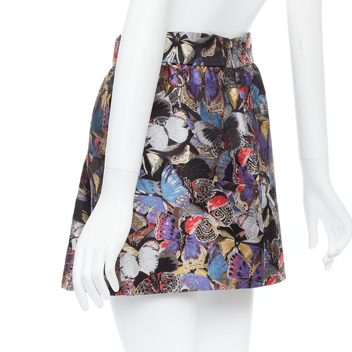 VALENTINO purple silk blend butterfly jacquard high waisted skirt IT38 XS