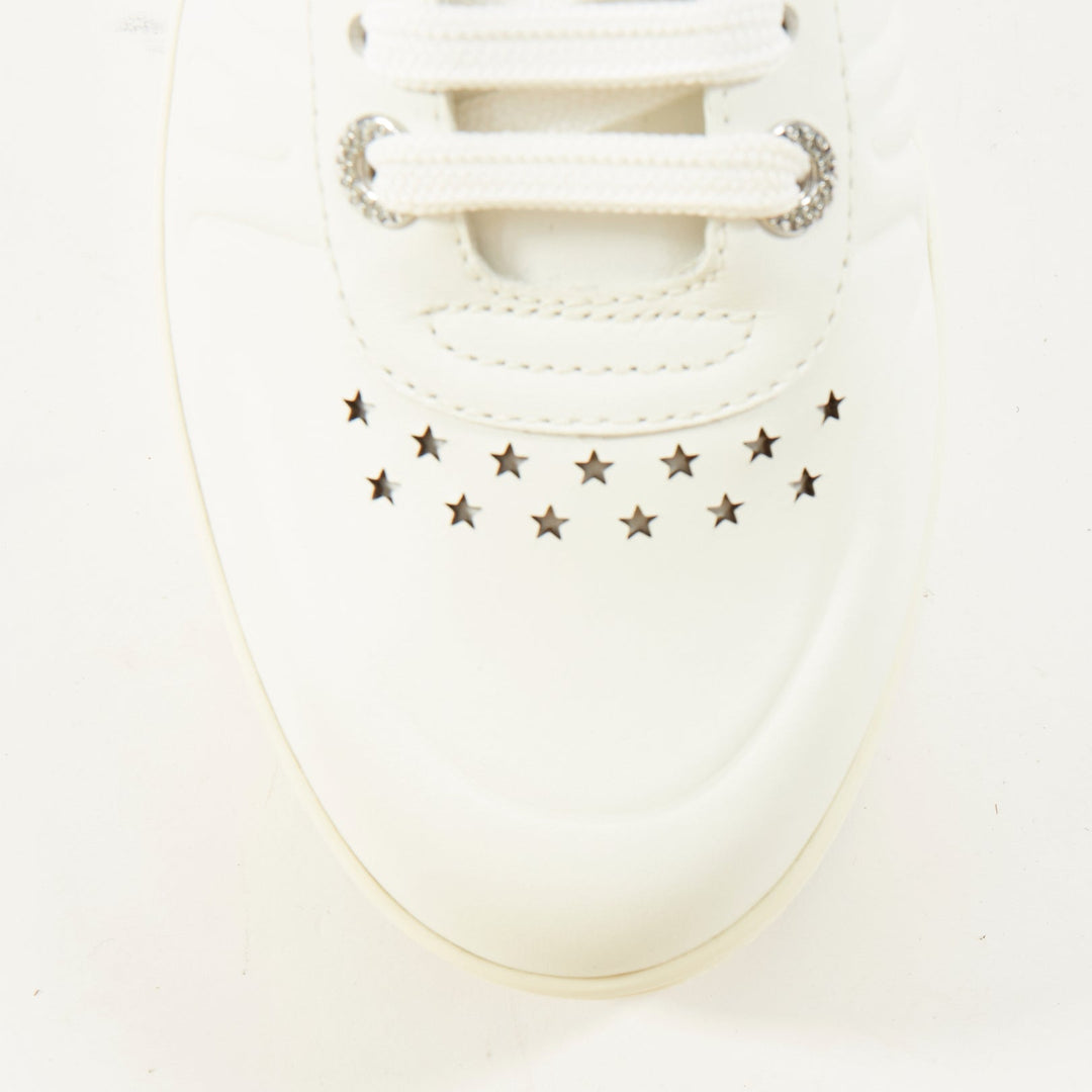 JIMMY CHOO Hawaii Crystal low top calf leather platform white sneakers EU39
