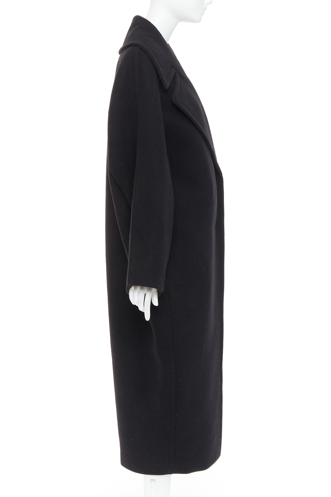 ALAIA black 100% double faced virgin wool oversized cocoon egg coat FR34 XS