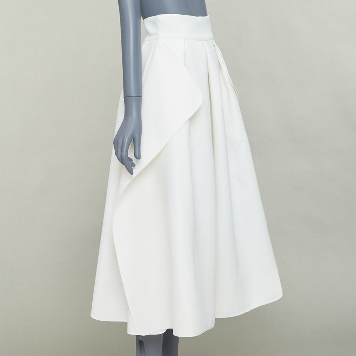 MATICEVSKI 2020 Fondness cream crepe pleated front drape hi low full skirt AU8 S