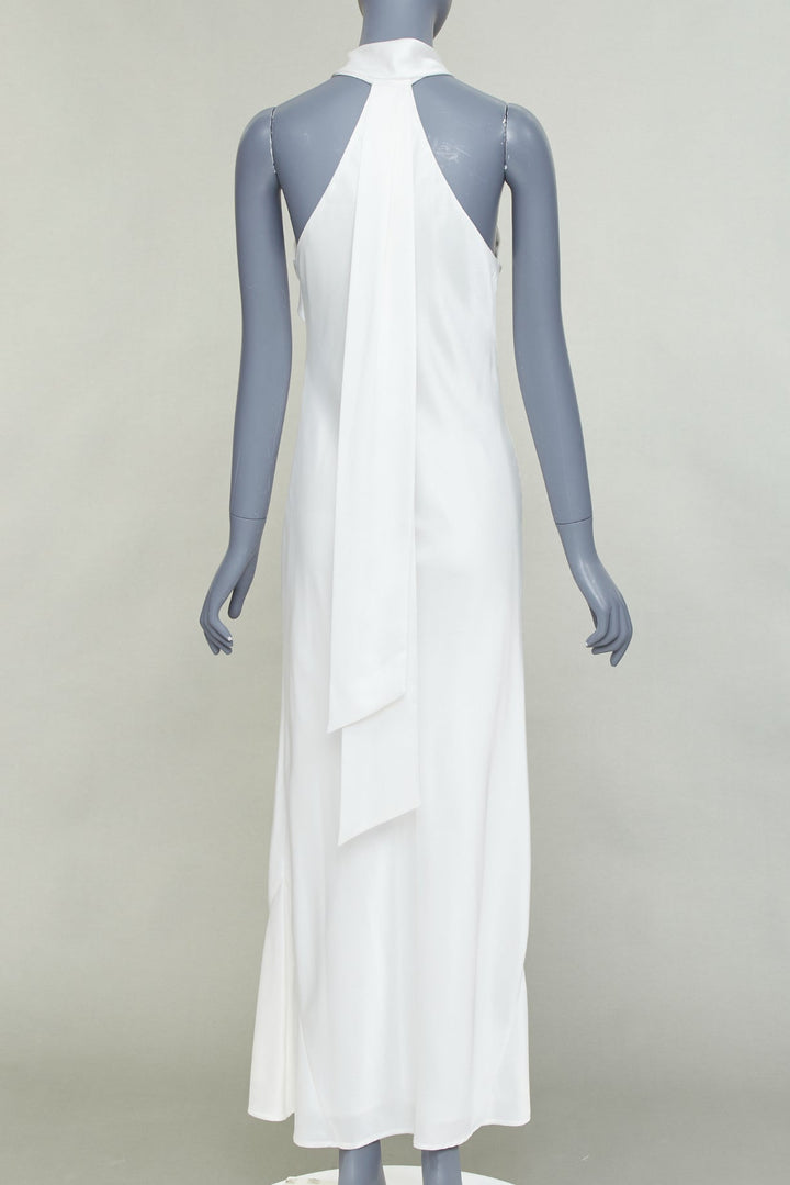 GALVAN Pandora Bridal ivory white satin halter neck drape sash midi dress FR38 S
