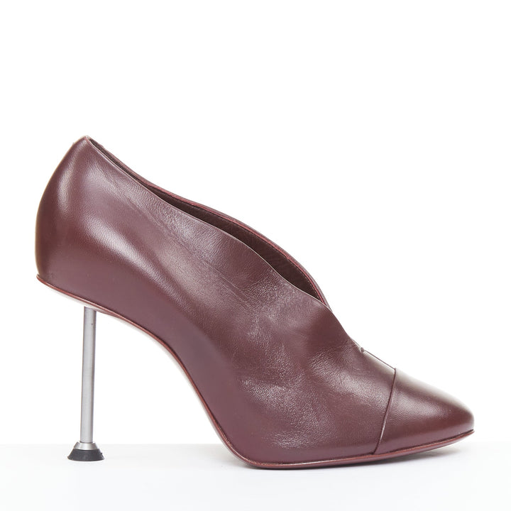 VICTORIA BECKHAM Pin plum burgundy smooth leather silver nail heel pumps EU38