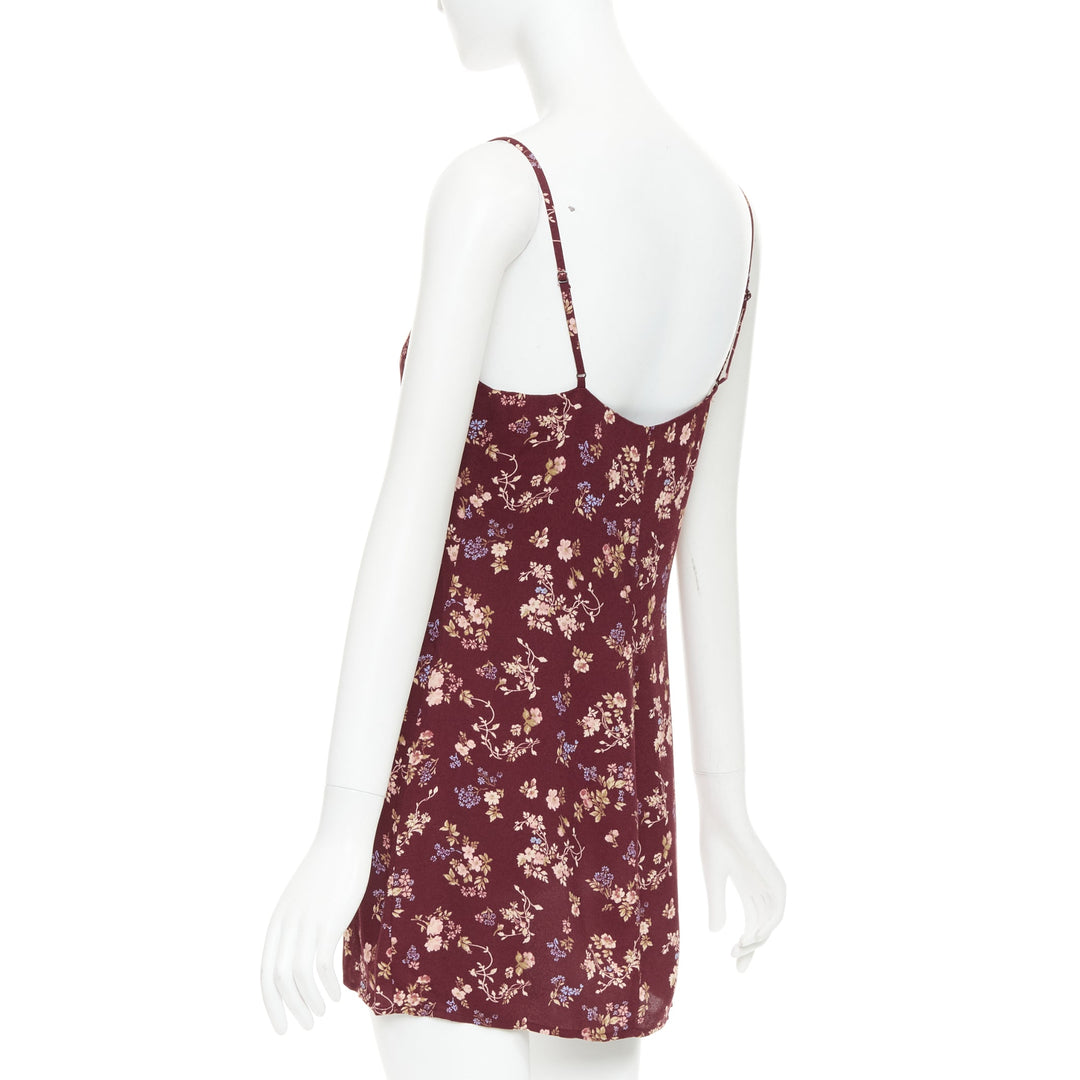 REFORMATION Marlowe burgundy viscose floral print high slit mini dress US0 XS