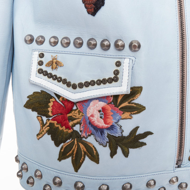 GUCCI Michele 2016 Runway blue bee floral embroidery studded jacket IT38 XS