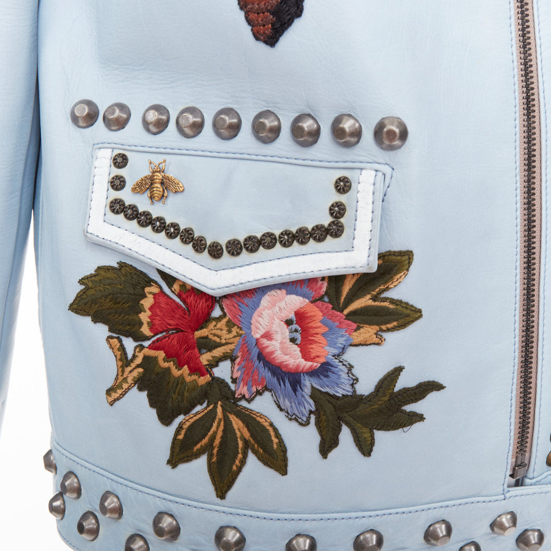 GUCCI Michele 2016 Runway blue bee floral embroidery studded jacket IT38 XS