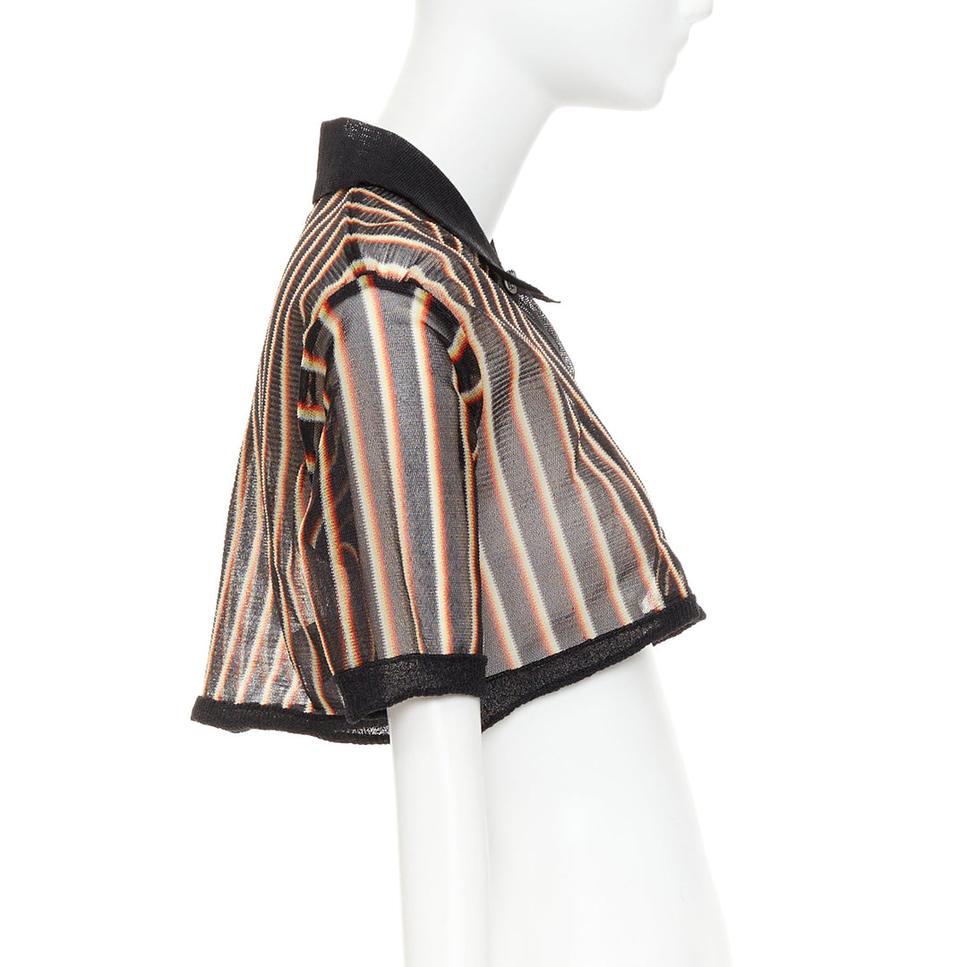 rare MIU MIU 2015 Vintage Psychedelic striped sheer cropped polo shirt IT36 XXS