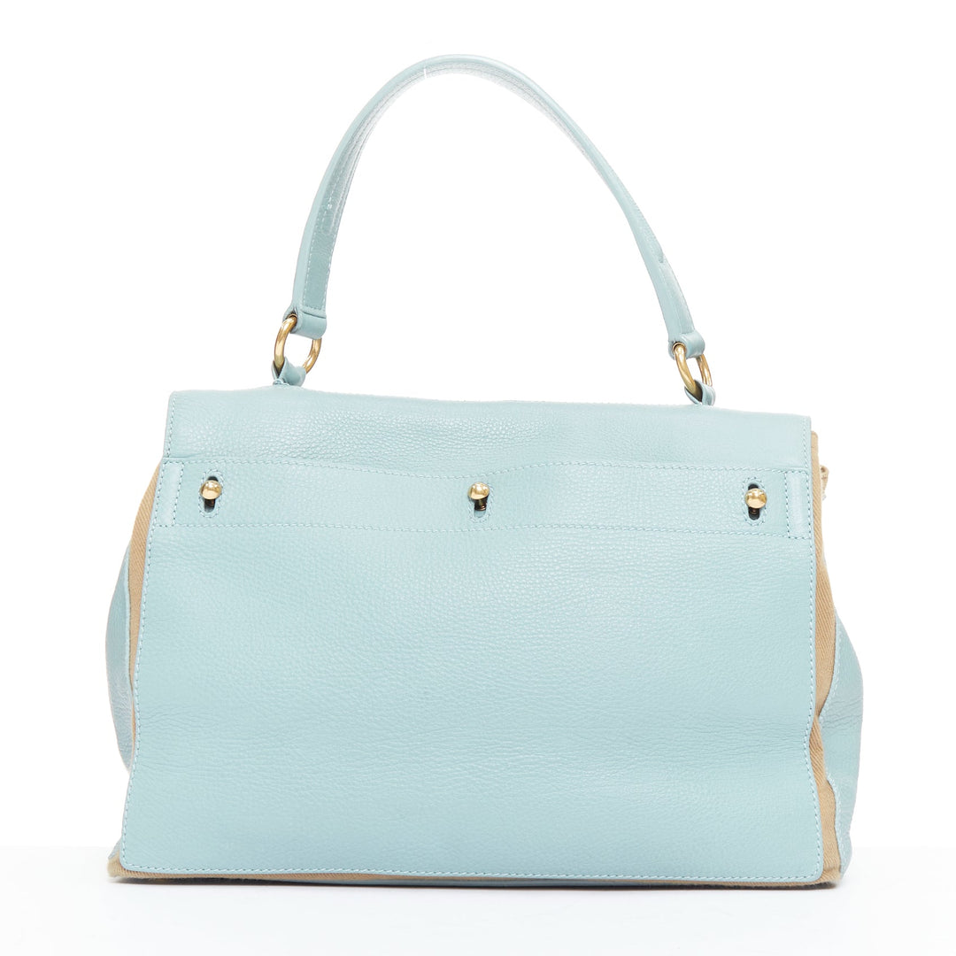 YVES SAINT LAURENT Muse 2 glacier blue canvas gold hardware leather satchel bag